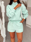 Casual Dropped Shoulder Sweatshirt and Shorts Set - FLORENTINE IRIS