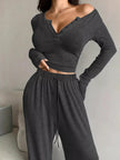 Casual Long Sleeve Top and Wide Leg Pants Set - FLORENTINE IRIS
