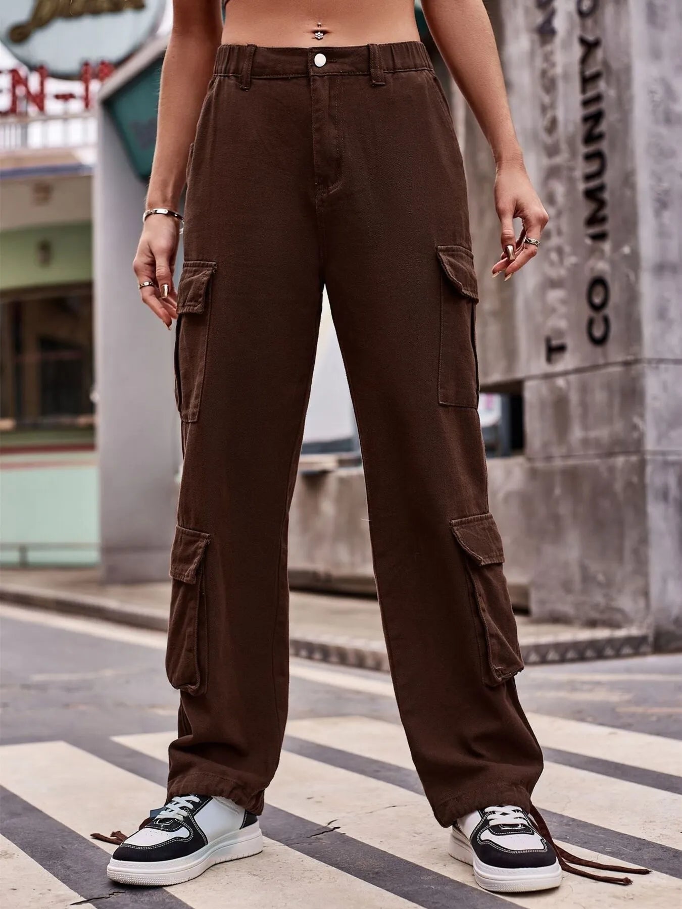 Casual Wide Leg Cargo Jeans - FLORENTINE IRIS