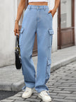 Casual Wide Leg Cargo Jeans - FLORENTINE IRIS