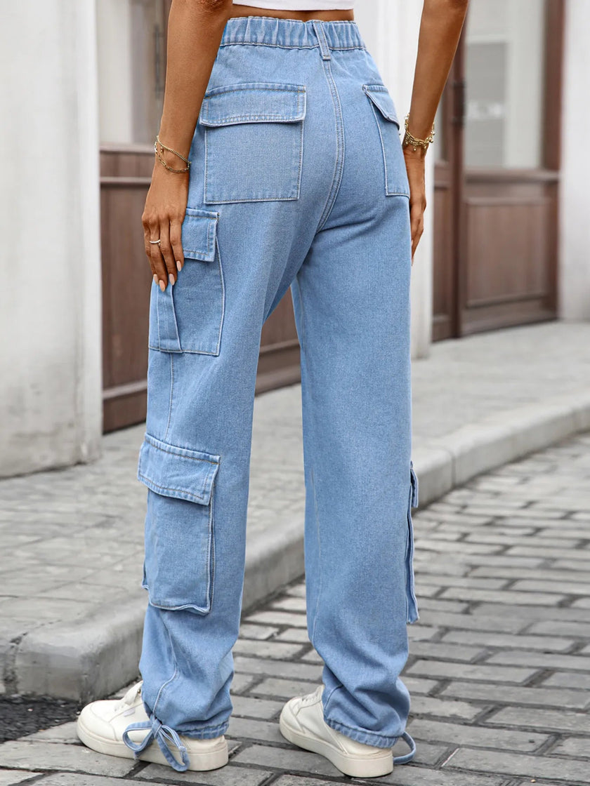 Casual Wide Leg Cargo Jeans - FLORENTINE IRIS