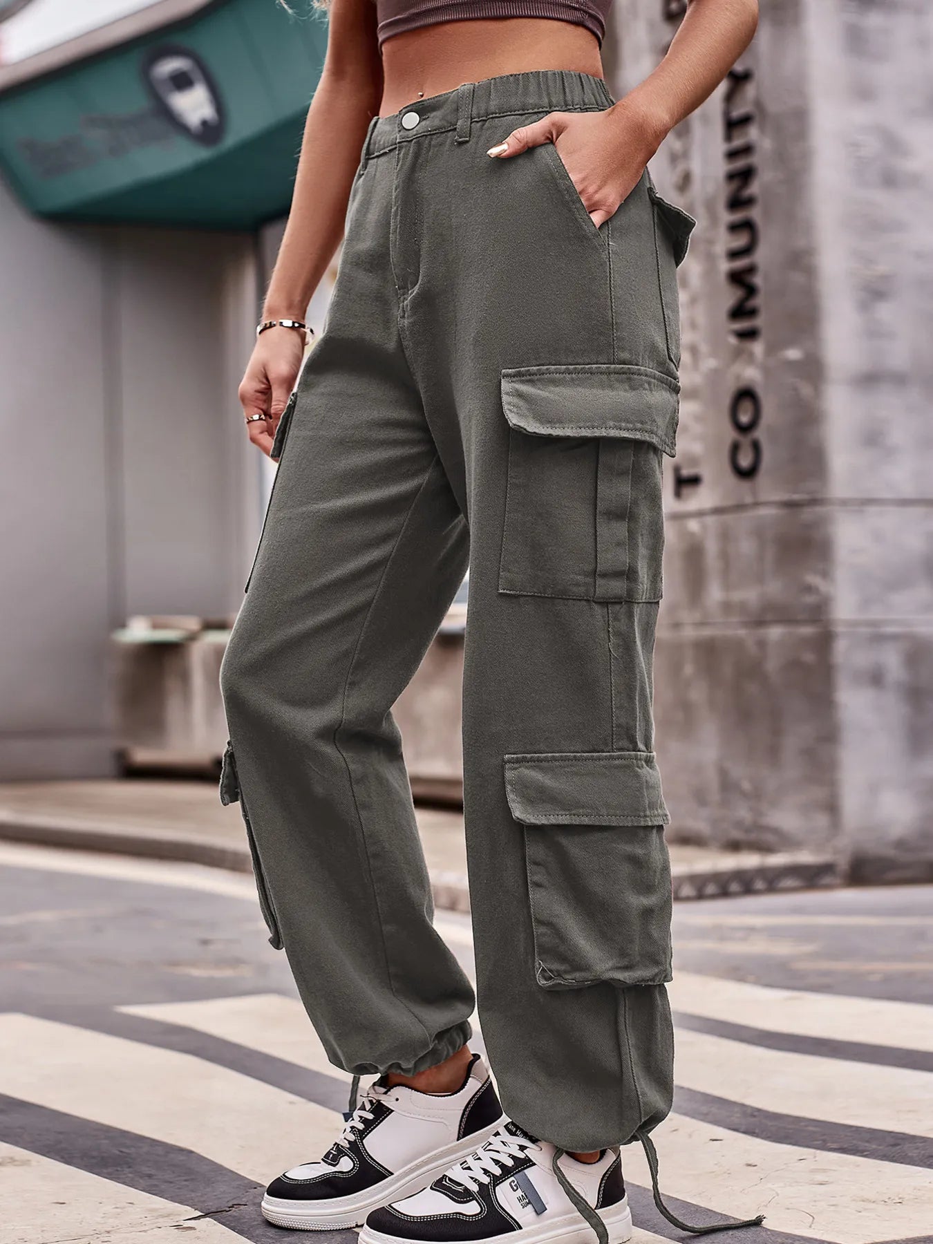 Casual Wide Leg Cargo Jeans - FLORENTINE IRIS
