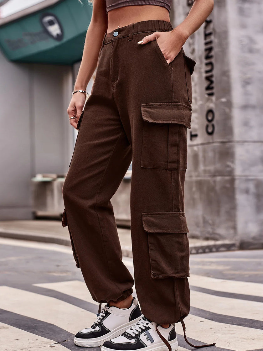 Casual Wide Leg Cargo Jeans - FLORENTINE IRIS