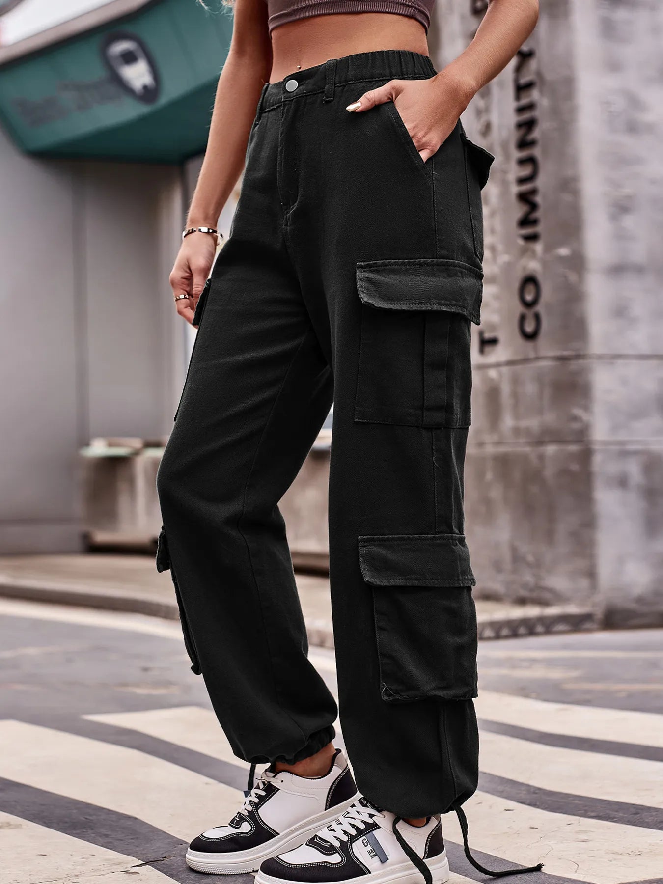 Casual Wide Leg Cargo Jeans - FLORENTINE IRIS