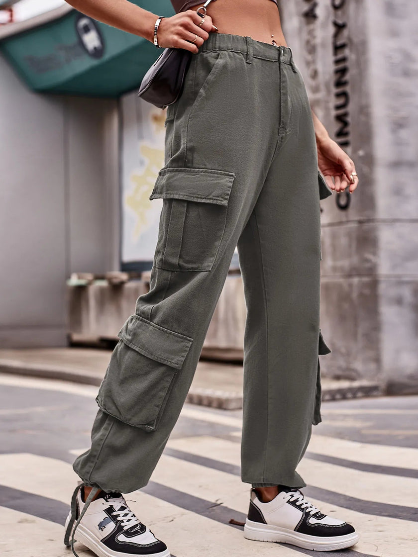 Casual Wide Leg Cargo Jeans - FLORENTINE IRIS