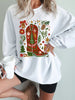 Christmas Leafy Boot Printed Corded Rib Drop Shoulder Sweatshirt - FLORENTINE IRIS