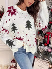 Christmas Tree Pattern Round Neck Sweater - FLORENTINE IRIS