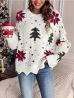 Christmas Tree Pattern Round Neck Sweater - FLORENTINE IRIS