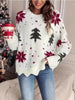 Christmas Tree Pattern Round Neck Sweater - FLORENTINE IRIS