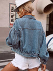 Collared Neck Dropped Shoulder Denim Top - FLORENTINE IRIS