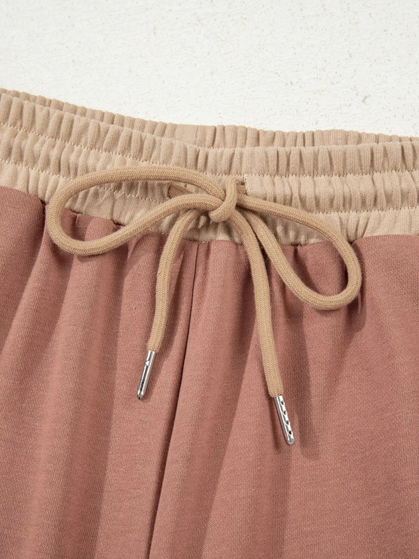 Color Block Long Sleeve Crop Top Drawstring Pant Set - FLORENTINE IRIS