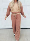 Color Block Long Sleeve Crop Top Drawstring Pant Set - FLORENTINE IRIS