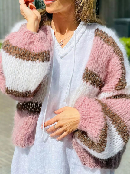 Color Block Open Front Cardigan - FLORENTINE IRIS