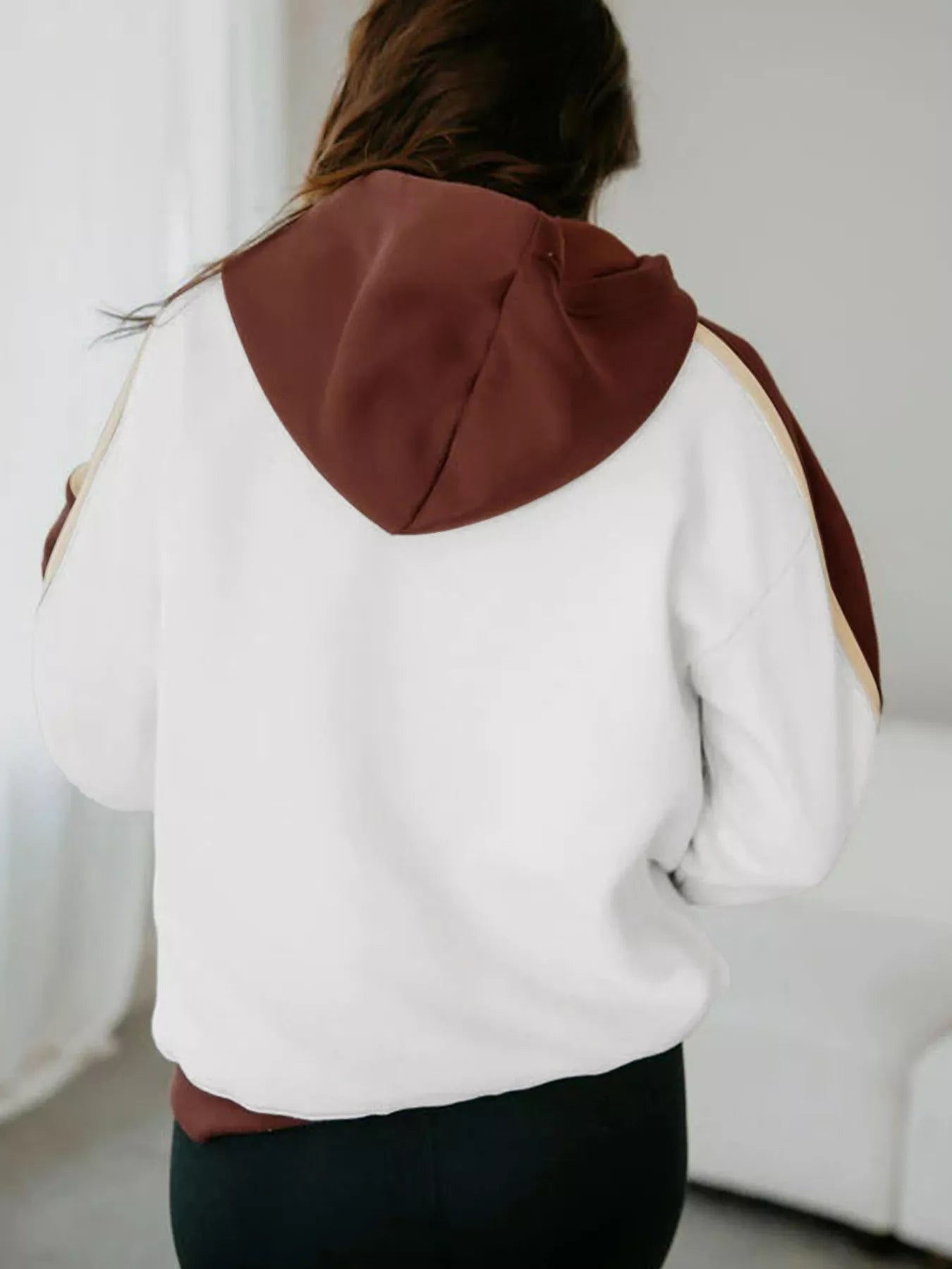 Color Block Patchwork Hooded Sweatshirt - FLORENTINE IRIS