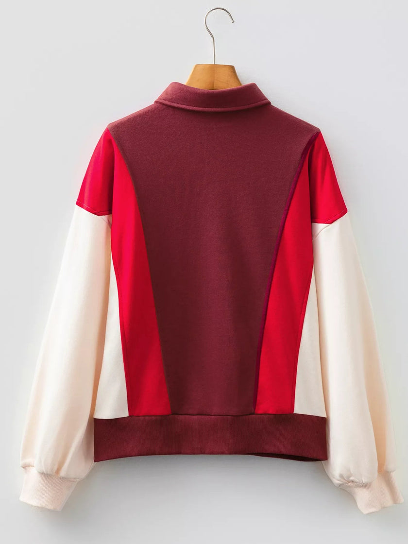 Color Block Patchwork Snap Button Oversize Hoodie - FLORENTINE IRIS