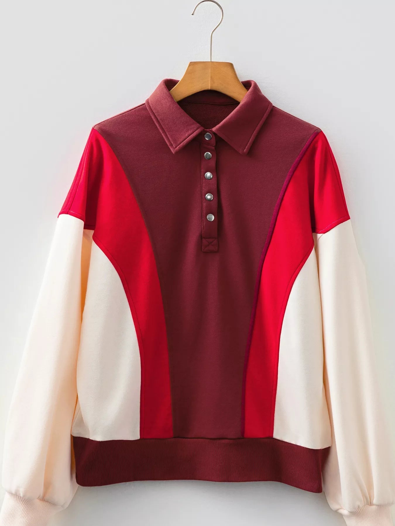 Color Block Patchwork Snap Button Oversize Hoodie - FLORENTINE IRIS