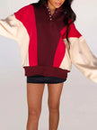 Color Block Patchwork Snap Button Oversize Hoodie - FLORENTINE IRIS