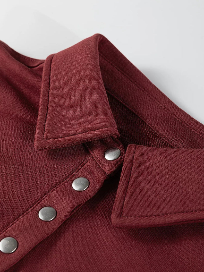 Color Block Patchwork Snap Button Oversize Hoodie - FLORENTINE IRIS