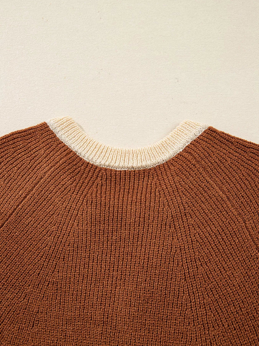 Contrast Knit V Neckline Cardigan - FLORENTINE IRIS