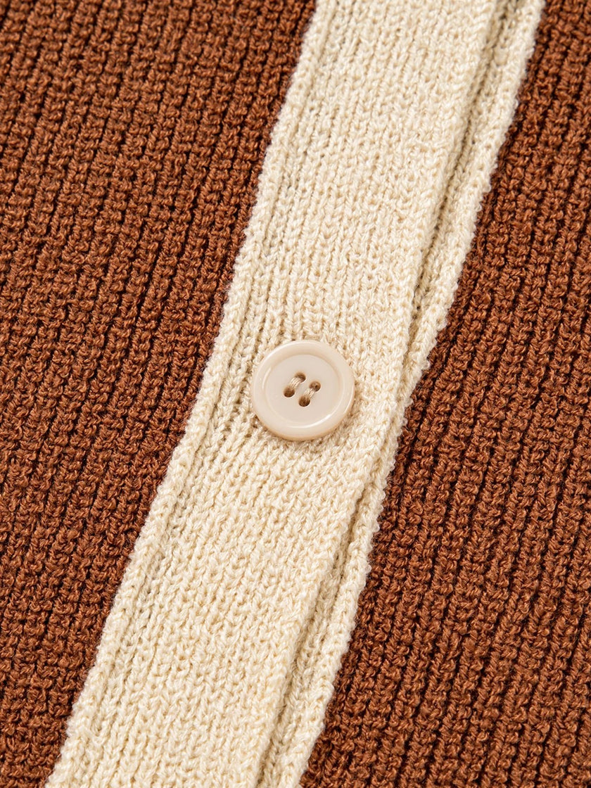 Contrast Knit V Neckline Cardigan - FLORENTINE IRIS