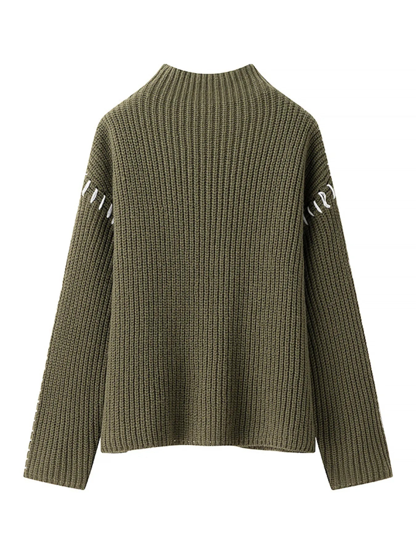Contrast Mock Neck Long Sleeve Sweater - FLORENTINE IRIS