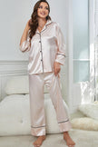 Contrast Piping Button - Up Top and Pants Pajama Set - FLORENTINE IRIS