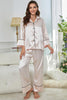 Contrast Piping Button - Up Top and Pants Pajama Set - FLORENTINE IRIS