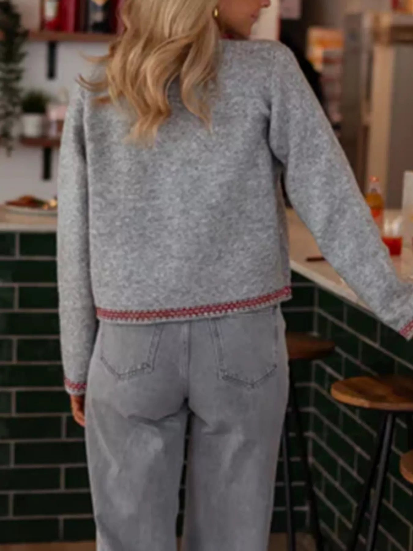 Contrast Trim Button Up Cardigan - FLORENTINE IRIS