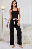 Contrast Trim Cropped Cami and Pants Loungewear Set - FLORENTINE IRIS