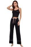 Contrast Trim Cropped Cami and Pants Loungewear Set - FLORENTINE IRIS
