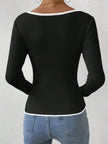 Contrast Trim Long Sleeve Knit Top - FLORENTINE IRIS