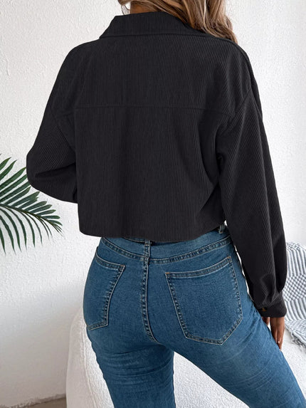 Corduroy Button - Up Dropped Shoulder Jacket - FLORENTINE IRIS