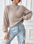 Cozy Knit Turtleneck Dropped Shoulder Sweater - FLORENTINE IRIS