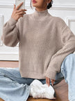 Cozy Knit Turtleneck Dropped Shoulder Sweater - FLORENTINE IRIS