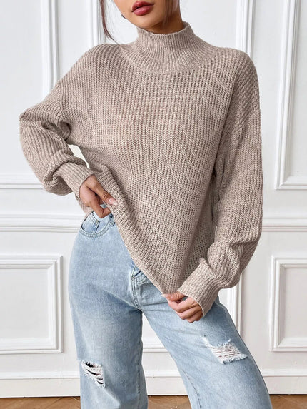 Cozy Knit Turtleneck Dropped Shoulder Sweater - FLORENTINE IRIS