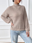 Cozy Knit Turtleneck Dropped Shoulder Sweater - FLORENTINE IRIS
