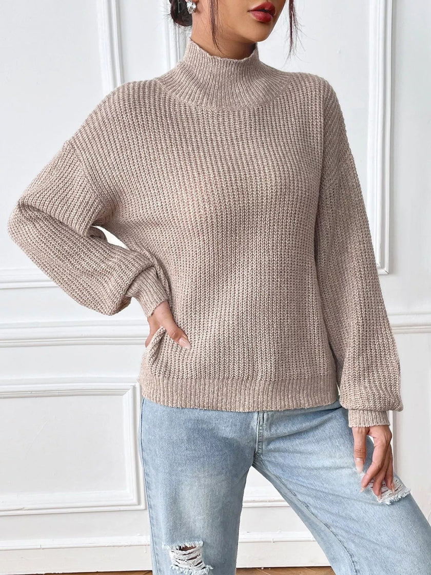 Cozy Knit Turtleneck Dropped Shoulder Sweater - FLORENTINE IRIS