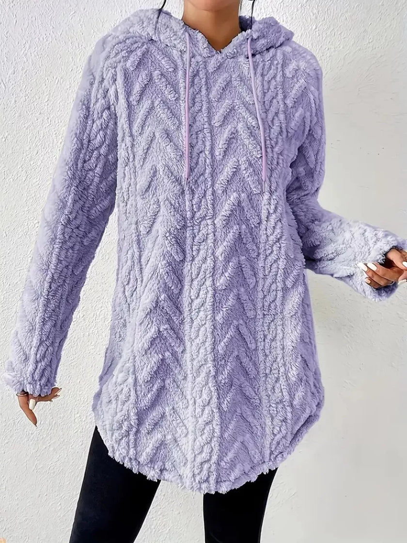 Cozy Textured Drawstring Fleece Hoodie - FLORENTINE IRIS