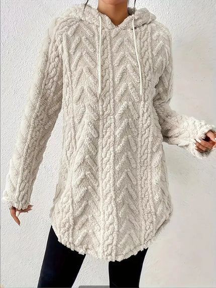 Cozy Textured Drawstring Fleece Hoodie - FLORENTINE IRIS