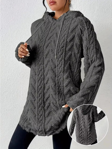 Cozy Textured Drawstring Fleece Hoodie - FLORENTINE IRIS