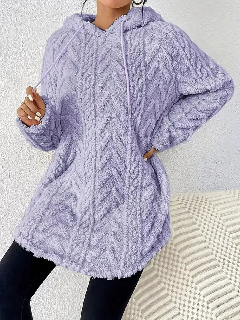 Cozy Textured Drawstring Fleece Hoodie - FLORENTINE IRIS