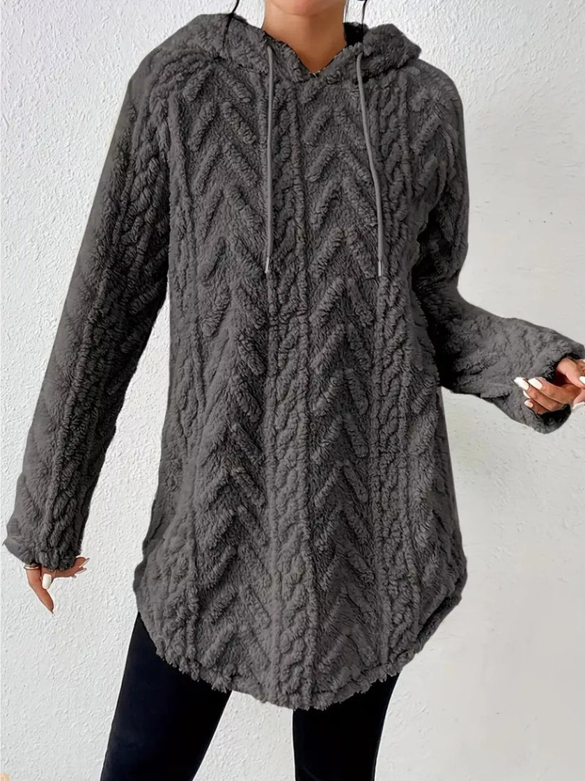 Cozy Textured Drawstring Fleece Hoodie - FLORENTINE IRIS