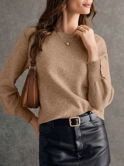 Crew Neck Long Sleeve Sweater - FLORENTINE IRIS