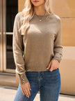 Crew Neck Long Sleeve Sweater - FLORENTINE IRIS