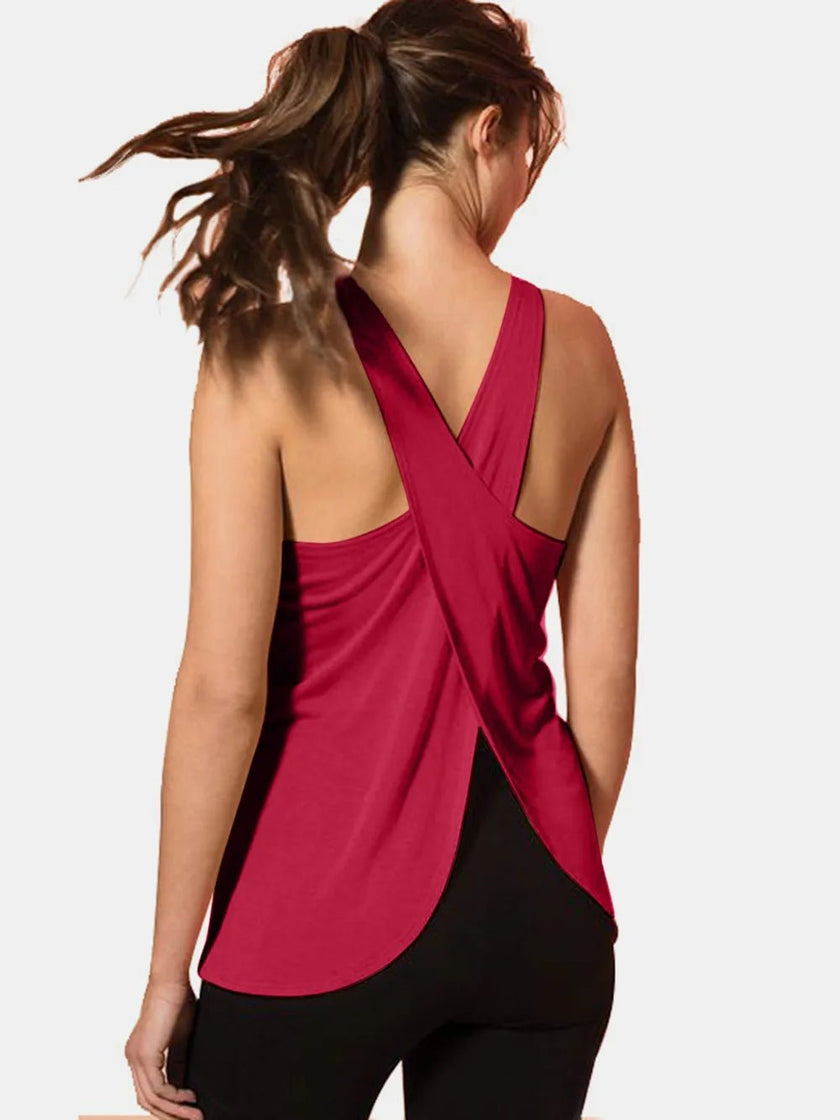 Crisscross Scoop Neck Active Tank - FLORENTINE IRIS