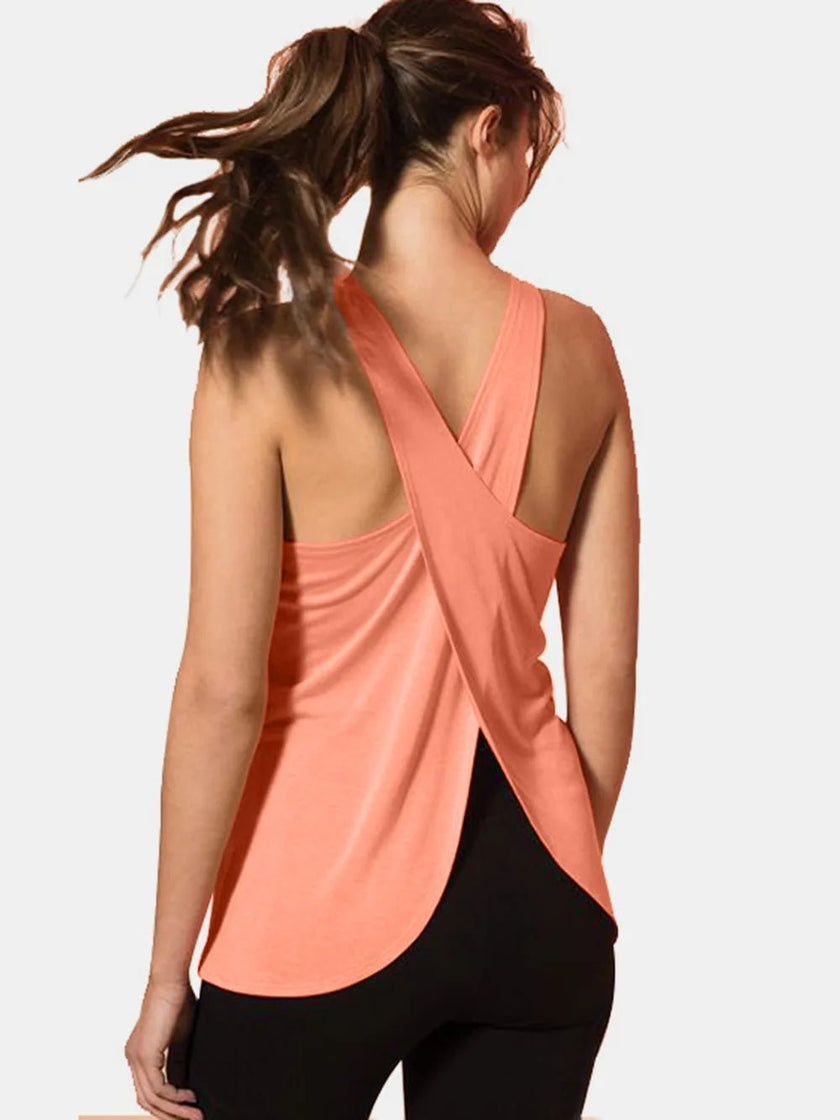 Crisscross Scoop Neck Active Tank - FLORENTINE IRIS