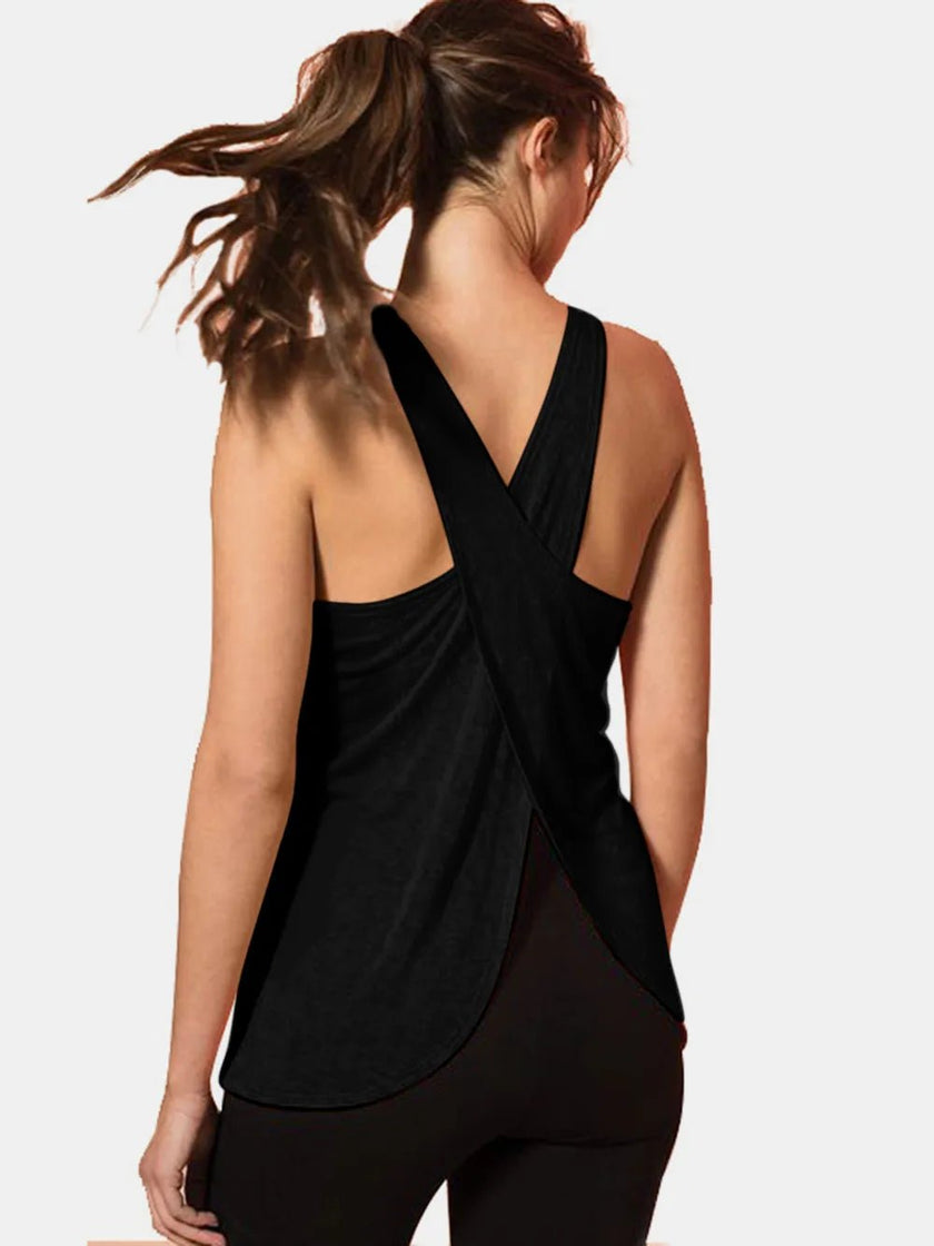 Crisscross Scoop Neck Active Tank - FLORENTINE IRIS