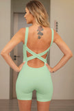 Crisscross Wide Strap Active Romper - FLORENTINE IRIS