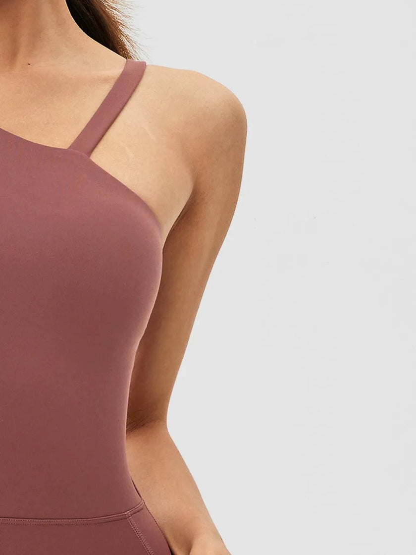 Cutout Asymmetrical Neck Active Jumpsuit - FLORENTINE IRIS