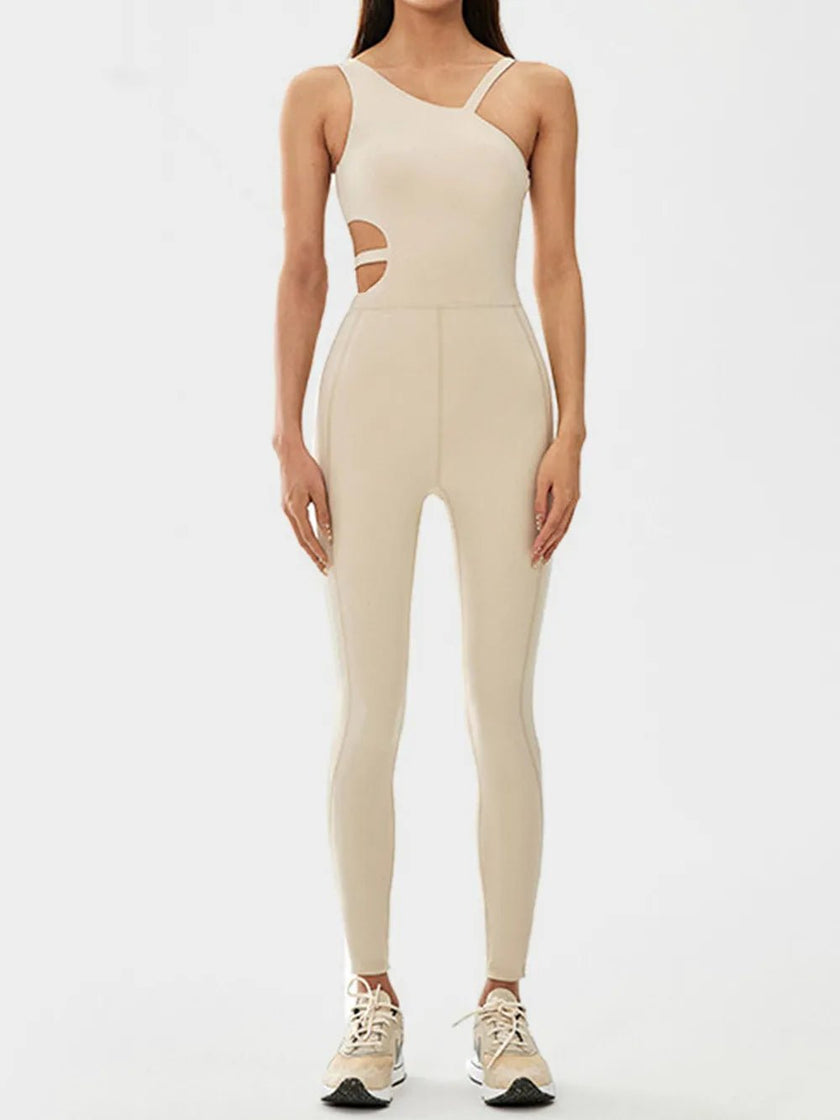 Cutout Asymmetrical Neck Active Jumpsuit - FLORENTINE IRIS